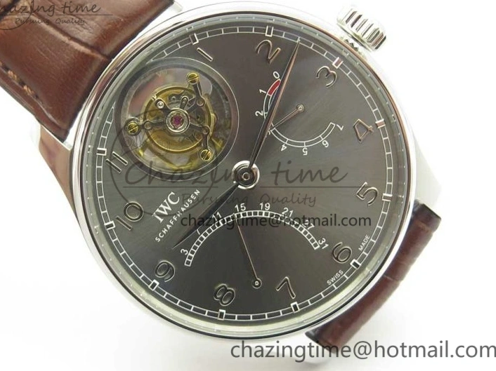 MIROTIME 0127 Lightweight Portuguese Tourbillon IW504602 SS ZF Best Edition Gray Dial on Brown Leather Strap 7177
